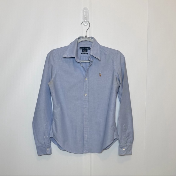 Ralph Lauren Tops - Ralph Lauren Blue Super Slim Fit Oxford Button Down Shirt Size 4